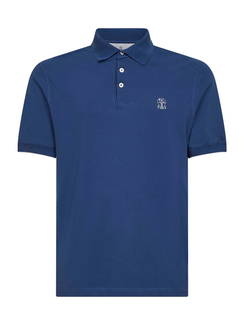 avio blue cotton pique polo shirt by Selfnex