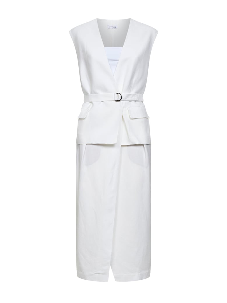 midi dress ivory viscose-linen by Selfnex