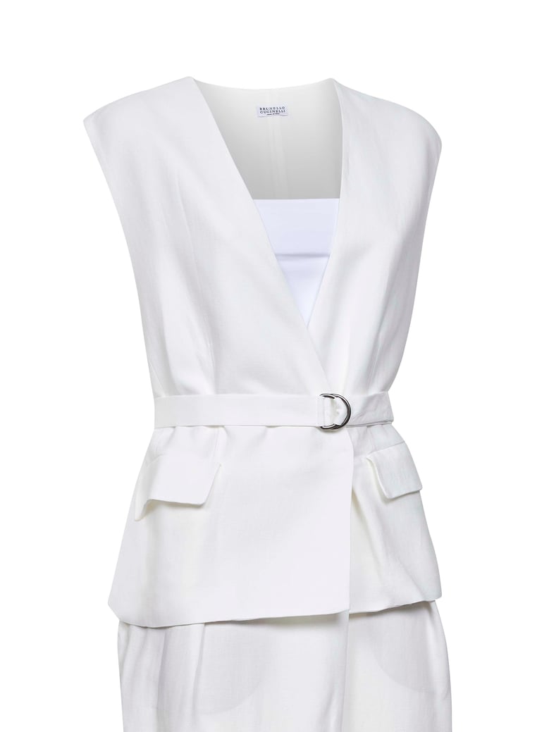 midi dress ivory viscose-linen by Selfnex