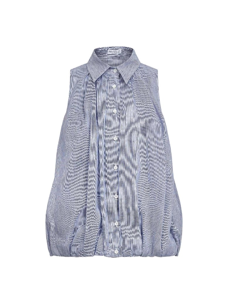 sleeveless organza shirt light blue by Selfnex