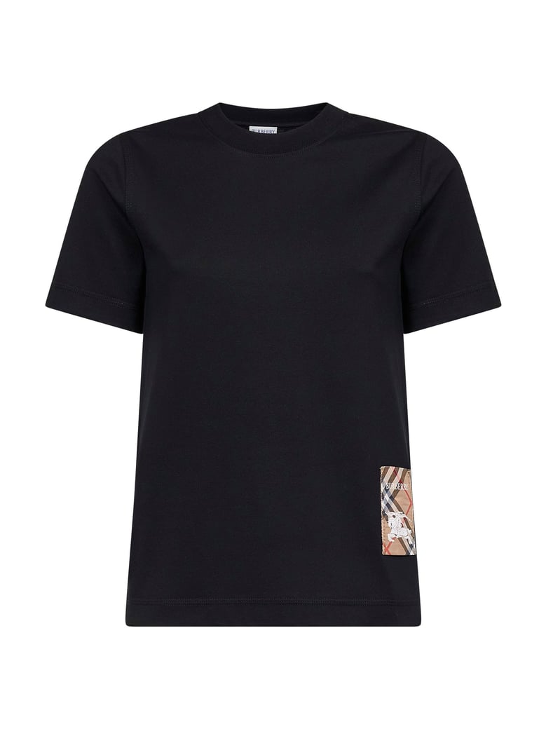black cotton check patch t-shirt by Selfnex