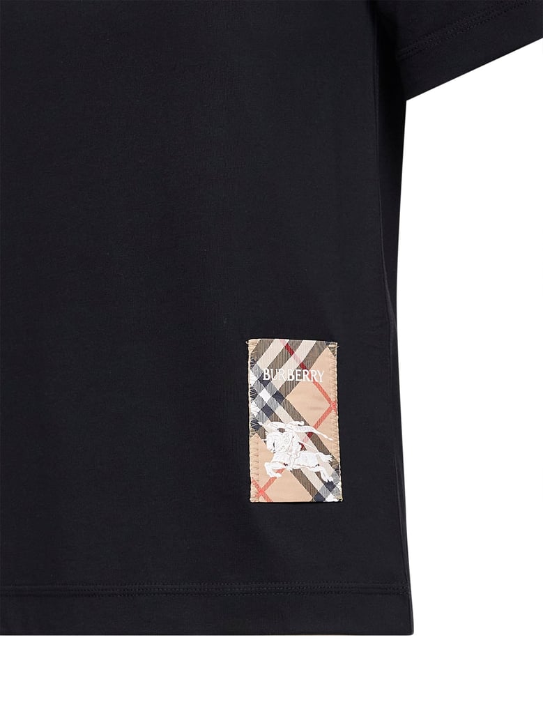 black cotton check patch t-shirt by Selfnex