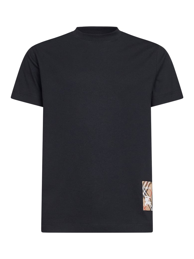 black cotton check patch t-shirt by Selfnex