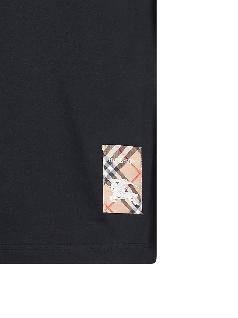 black cotton check patch t-shirt by Selfnex