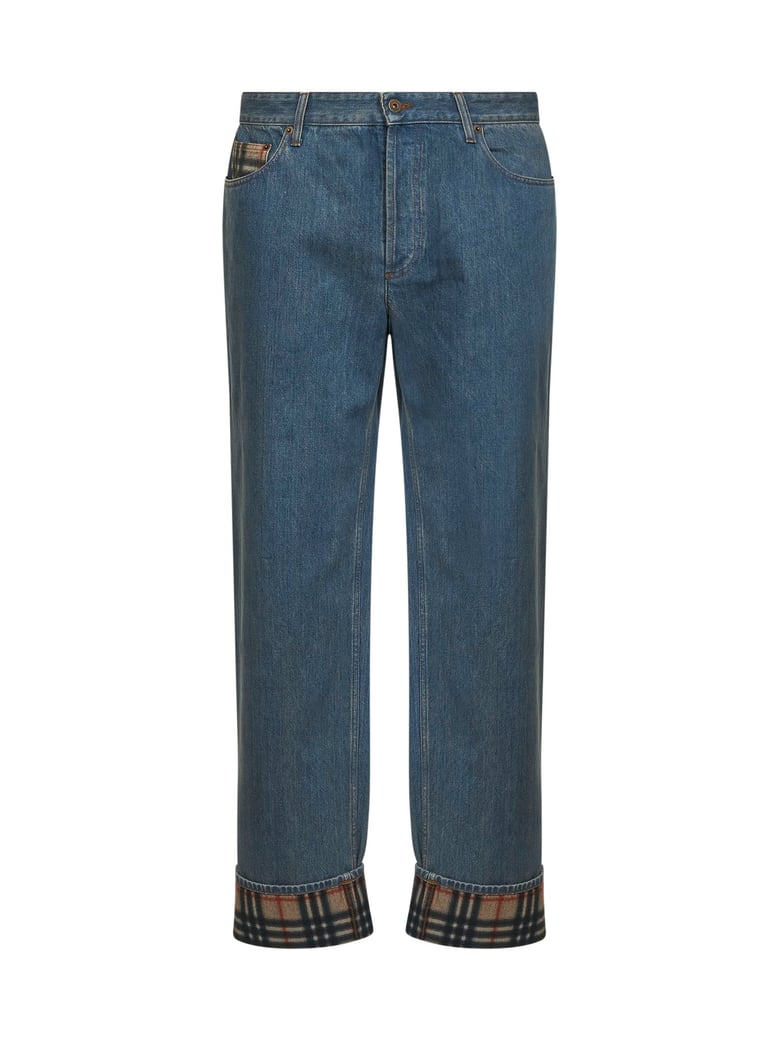 jeans light blue denim with check trim by Selfnex