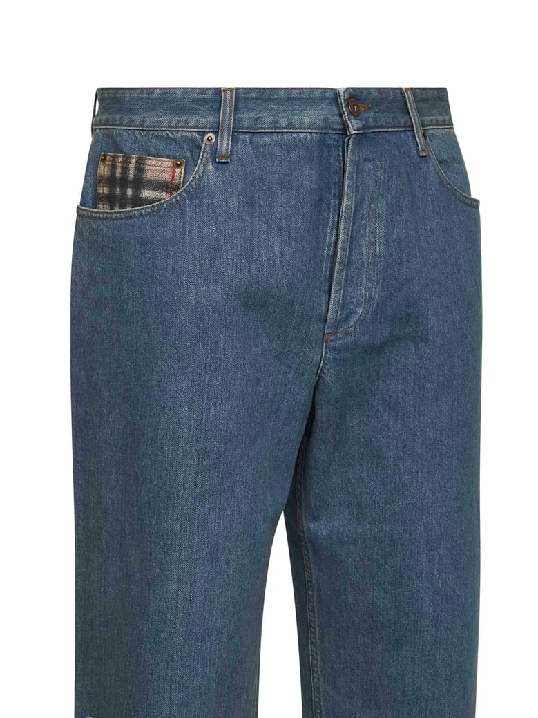 jeans light blue denim with check trim by Selfnex