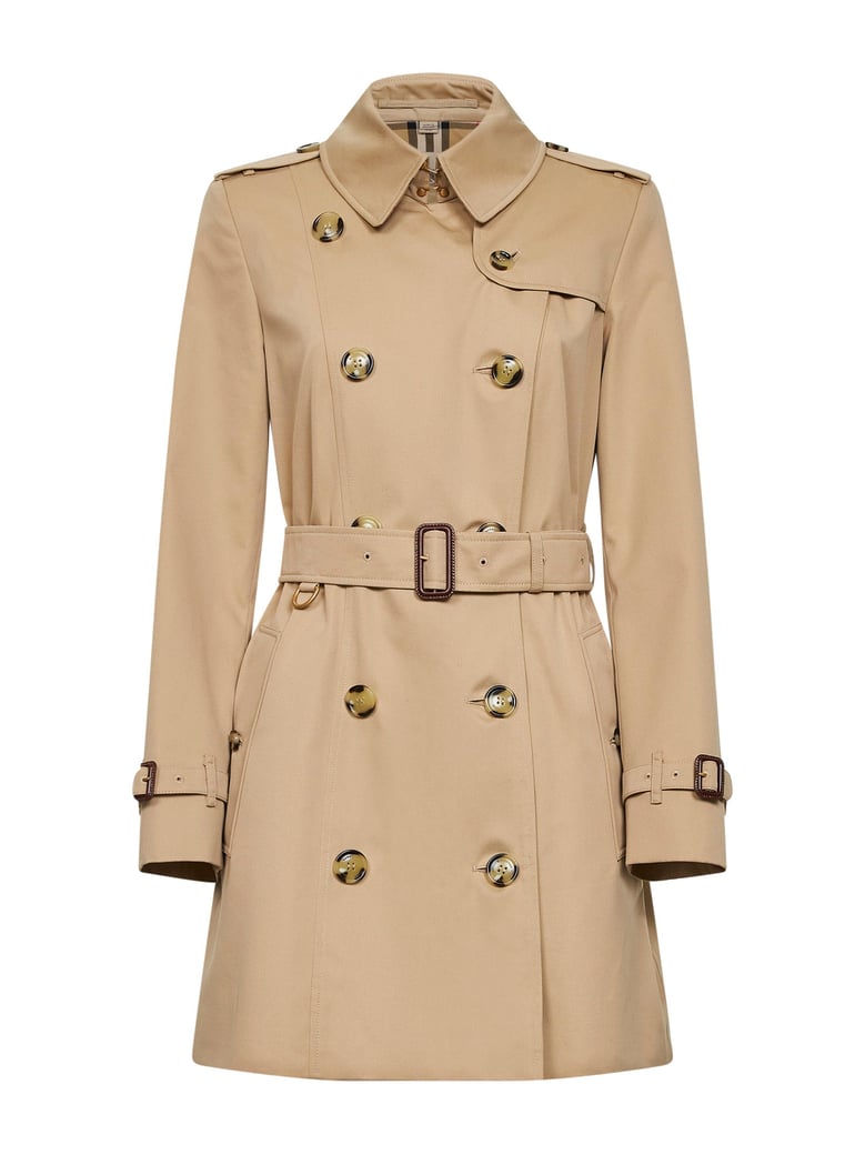 honey beige mid-length trench coat by Selfnex