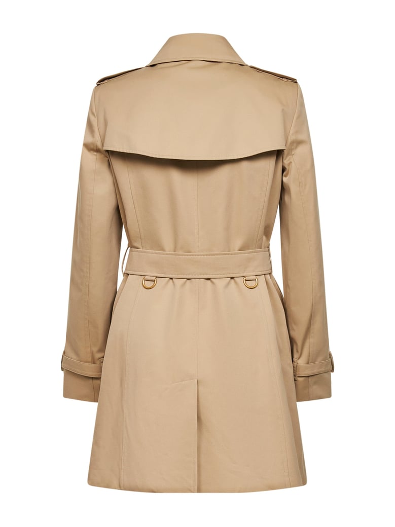 honey beige mid-length trench coat by Selfnex