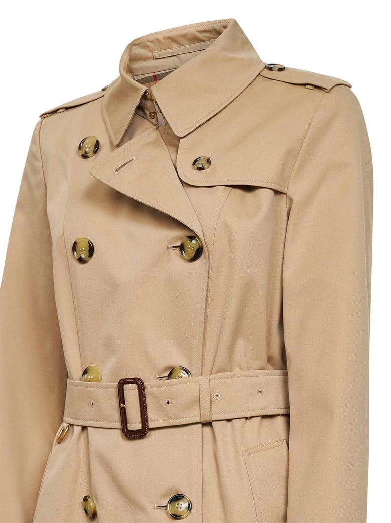 honey beige mid-length trench coat by Selfnex
