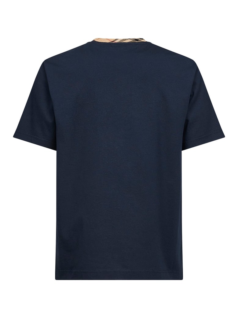 navy blue cotton check trims t-shirt by Selfnex