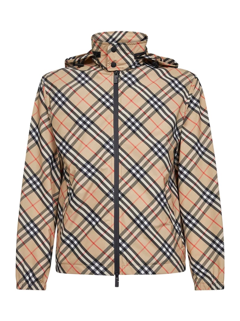 check hooded jacket in archive beige by Selfnex