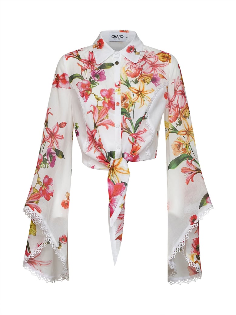 blouse lei tied-waist cotton white by Selfnex