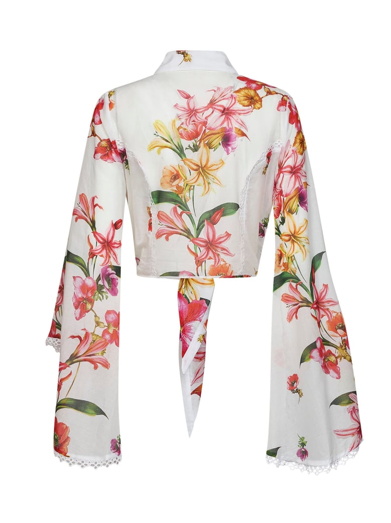 blouse lei tied-waist cotton white by Selfnex