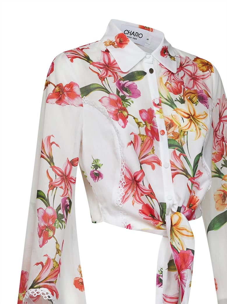 blouse lei tied-waist cotton white by Selfnex