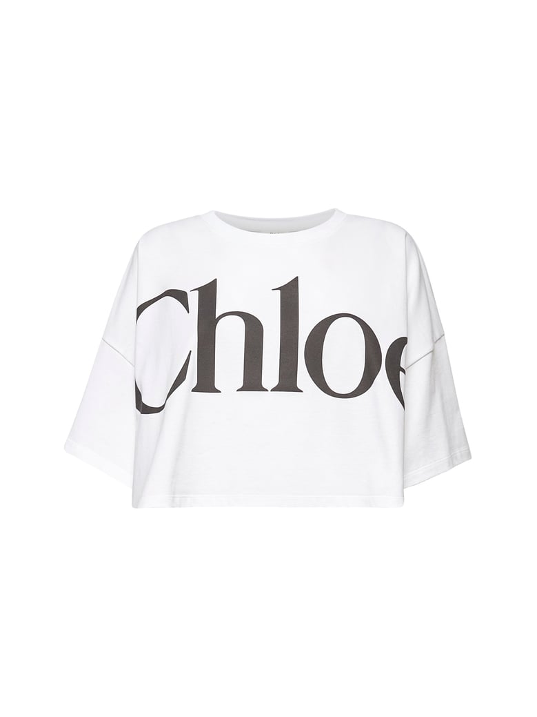 white cropped logo t-shirt by Selfnex