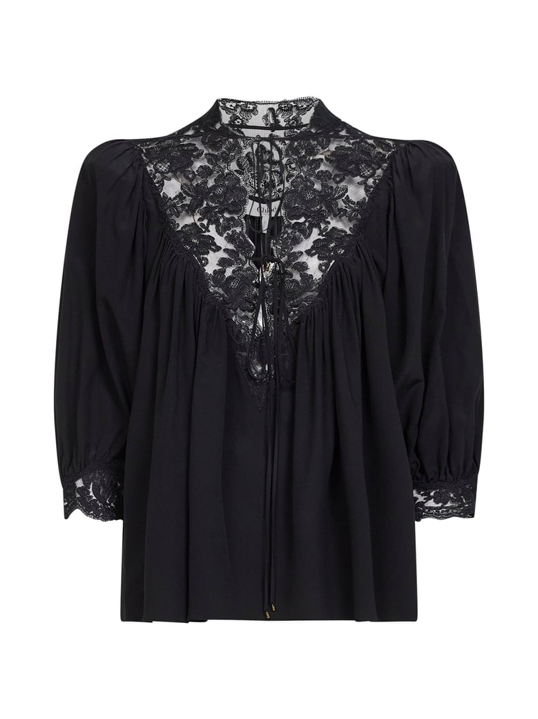 top black crêpe de chine and lace by Selfnex