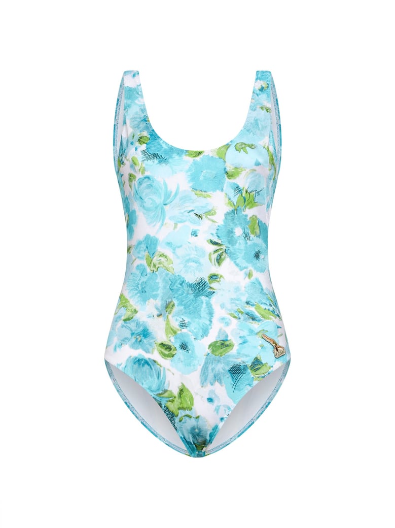 one-piece swimsuit aqua flower-print by Selfnex