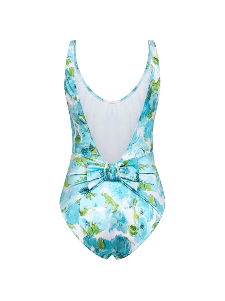 one-piece swimsuit aqua flower-print by Selfnex