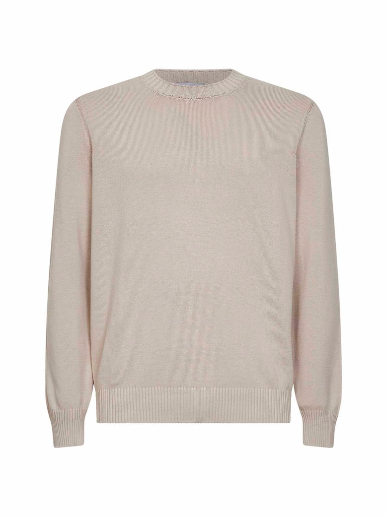 beige cotton knit crewneck sweater by Selfnex