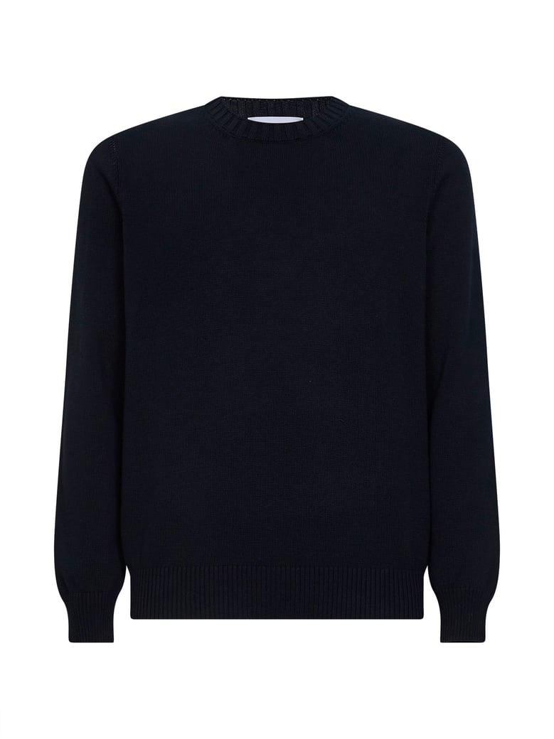 blue cotton knit crewneck sweater by Selfnex