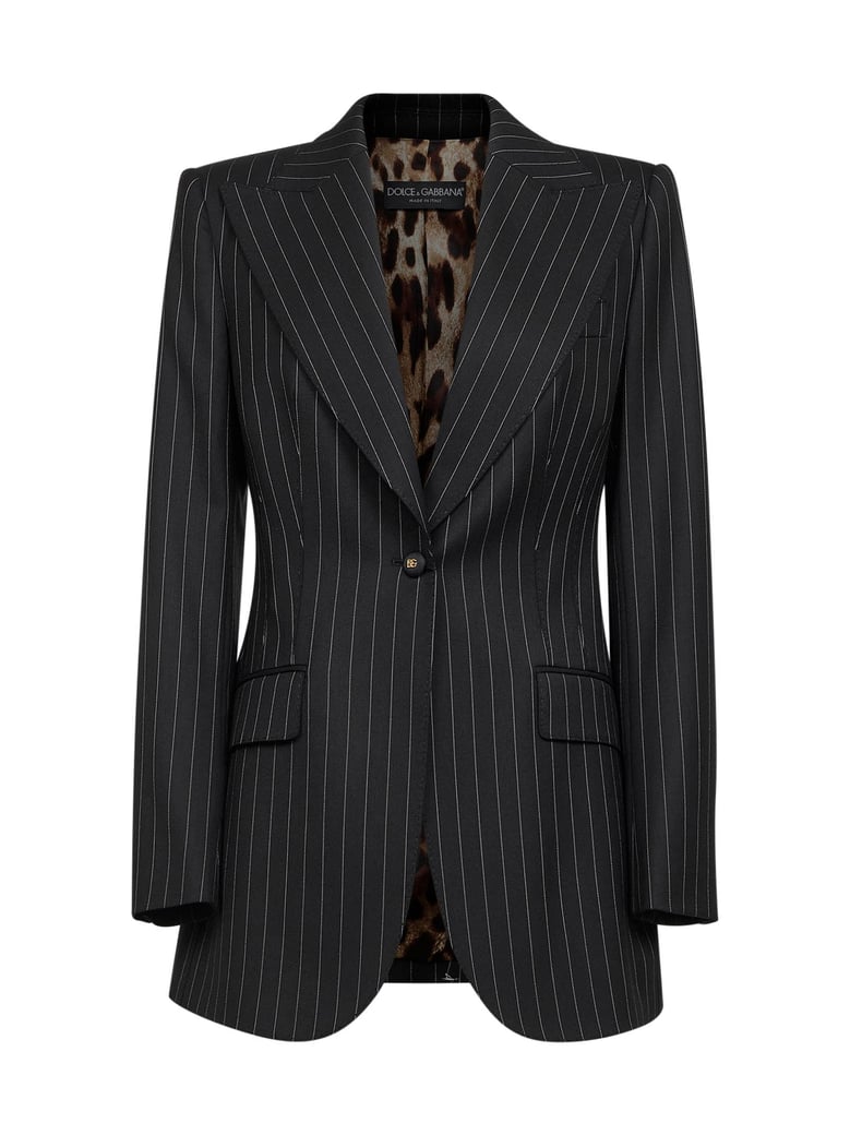 black pinstriped stretch wool jacket by Selfnex