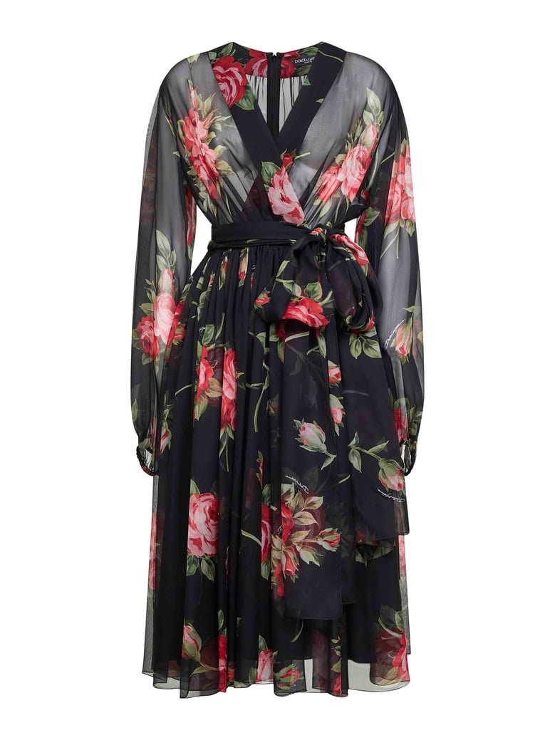 black rose bouquet printed chiffon dress by Selfnex