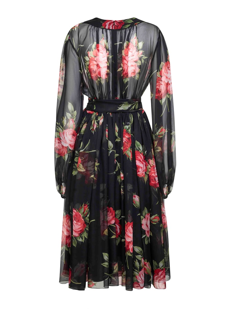 black rose bouquet printed chiffon dress by Selfnex
