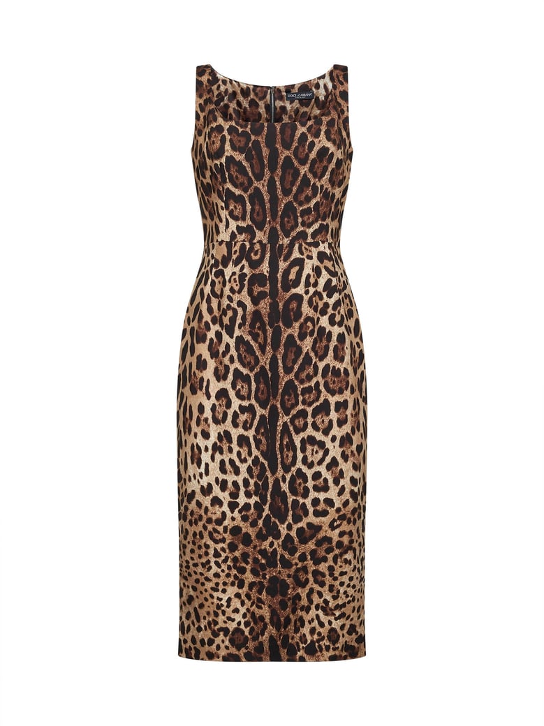 leopard printed stretch charmeuse midi dress by Selfnex