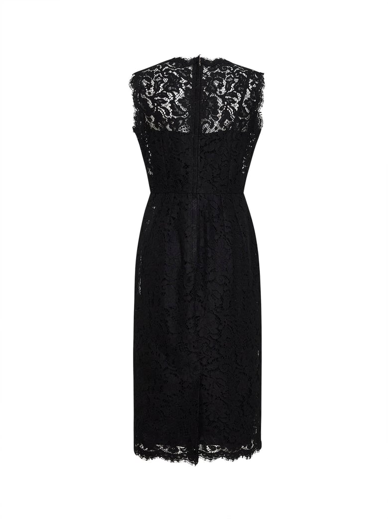 black lace calf-length sheath dress by Selfnex