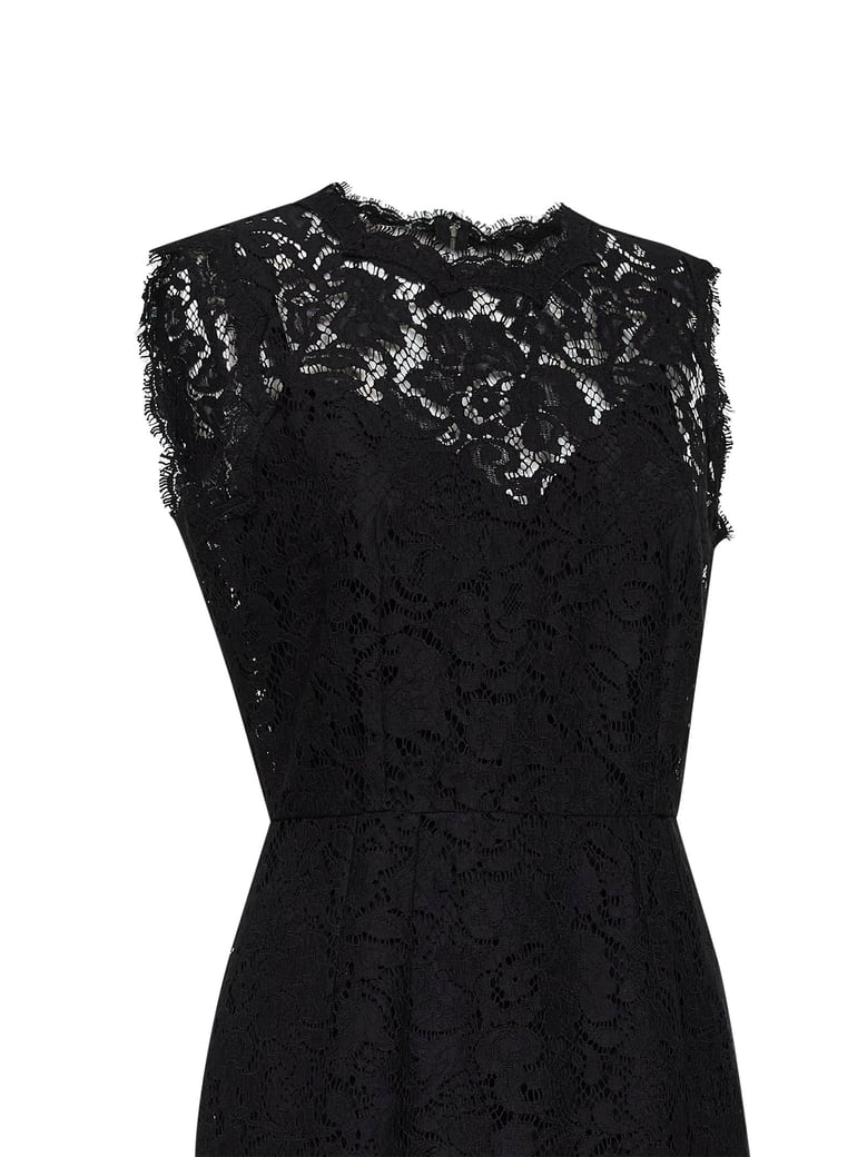 black lace calf-length sheath dress by Selfnex