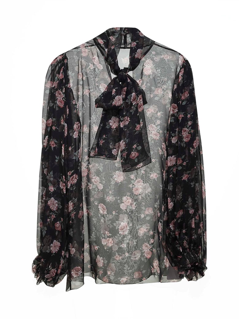chiffon top vintage rose print black by Selfnex