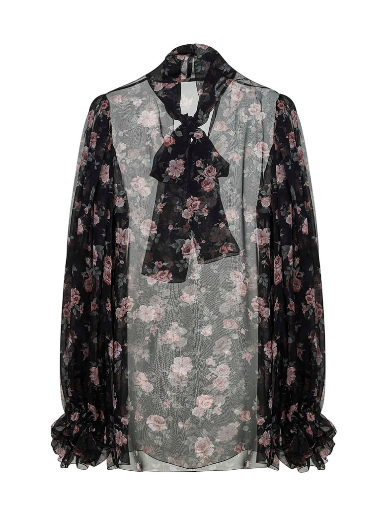 chiffon top vintage rose print black by Selfnex