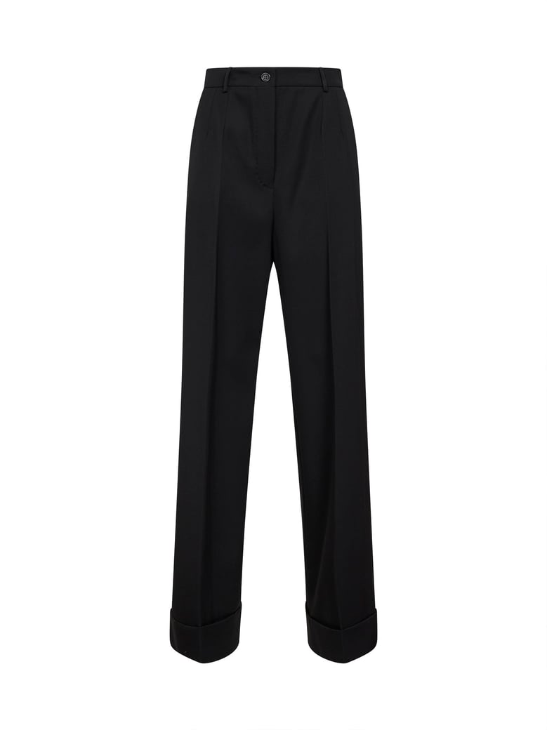 black wool gabardine straight trousers by Selfnex