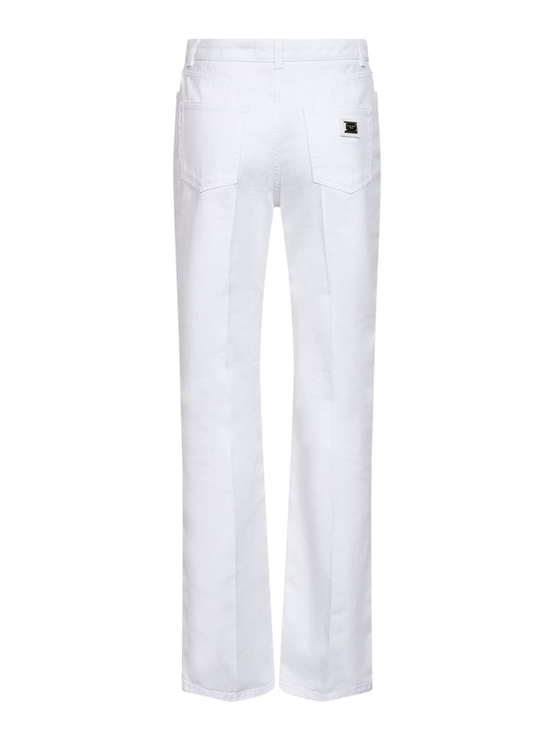 white cotton denim flared jeans by Selfnex