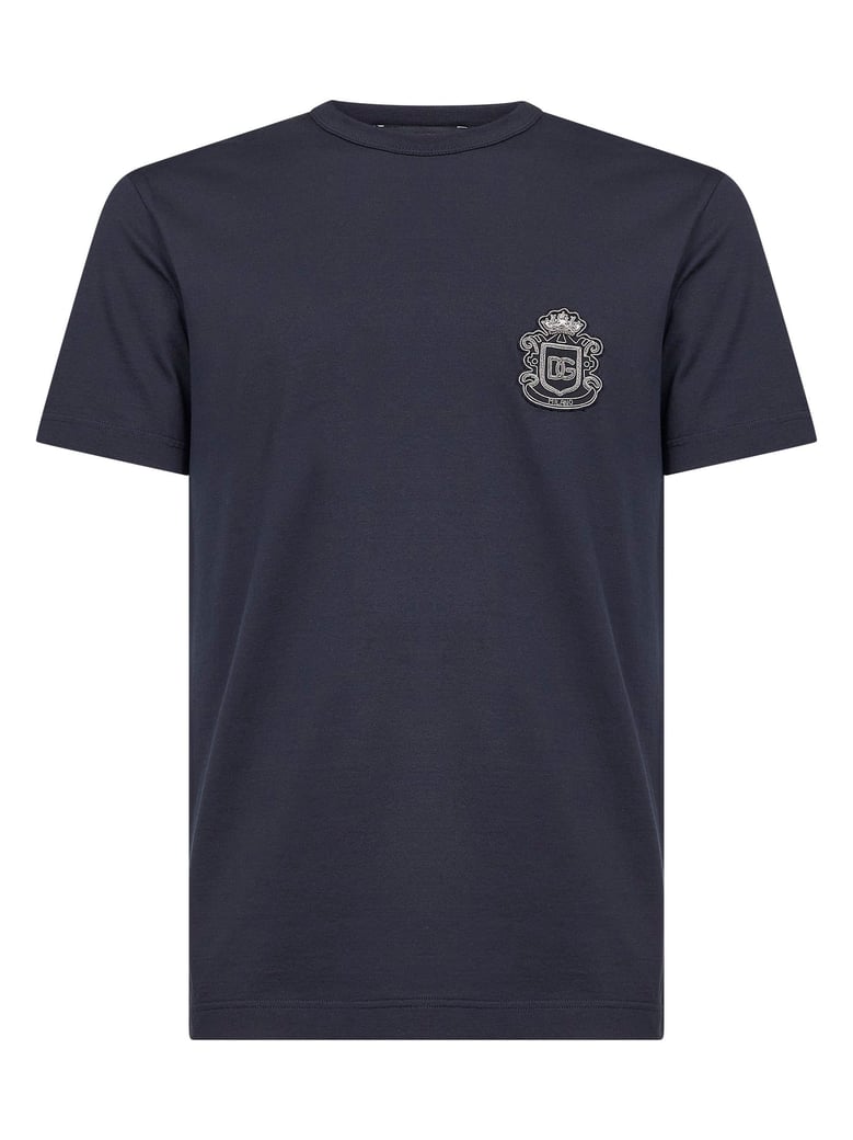 blue cotton heraldic patch t-shirt by Selfnex