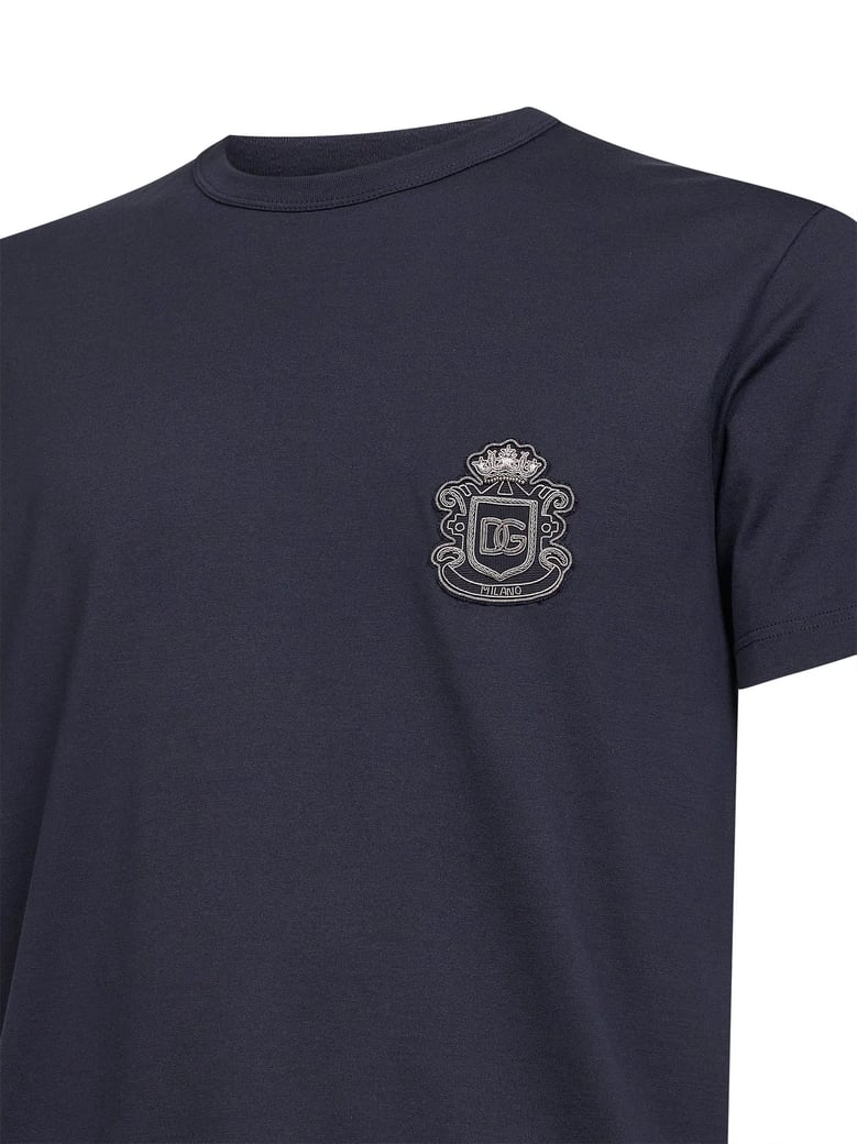 blue cotton heraldic patch t-shirt by Selfnex