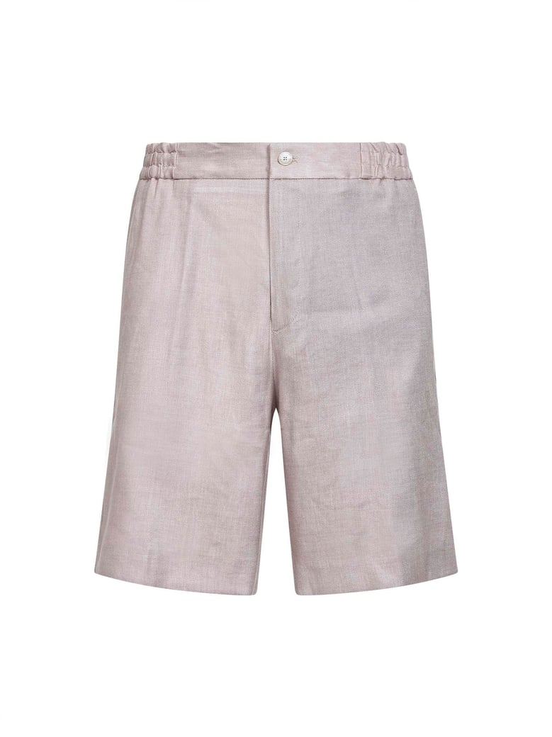 beige stretch linen blend bermuda shorts by Selfnex