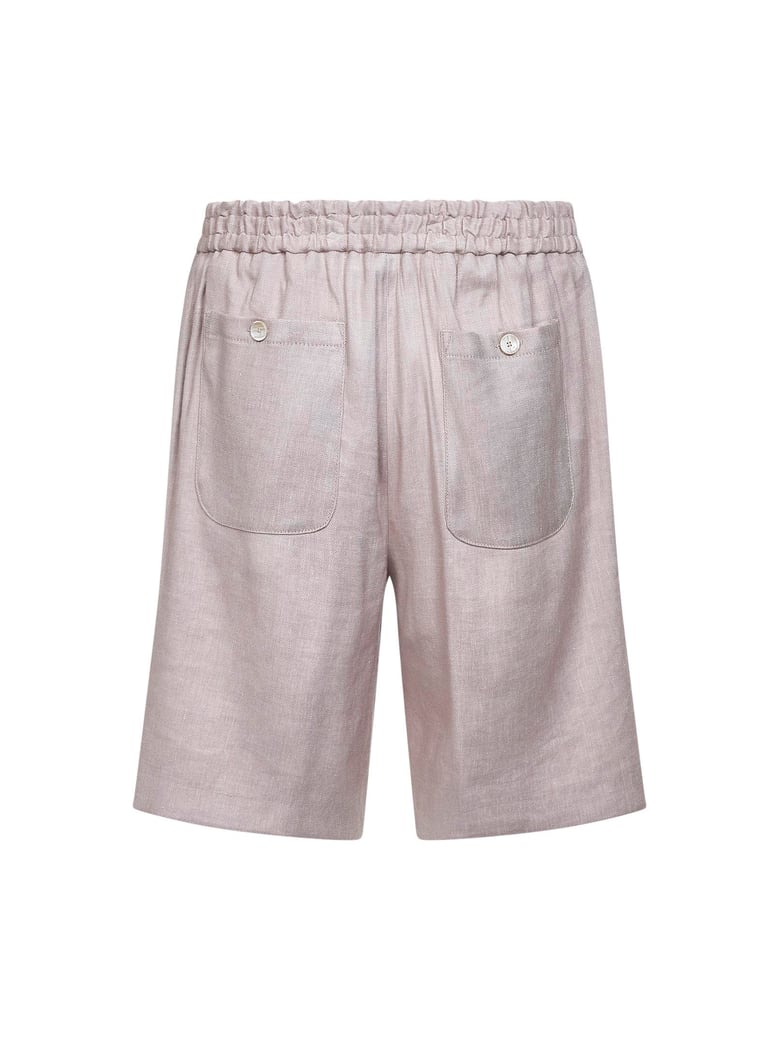 beige stretch linen blend bermuda shorts by Selfnex