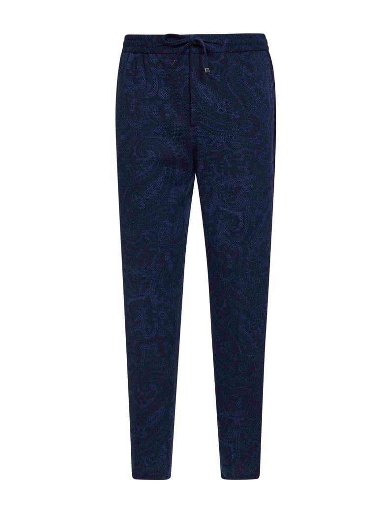 blue paisley-pattern seersucker jogger trousers by Selfnex