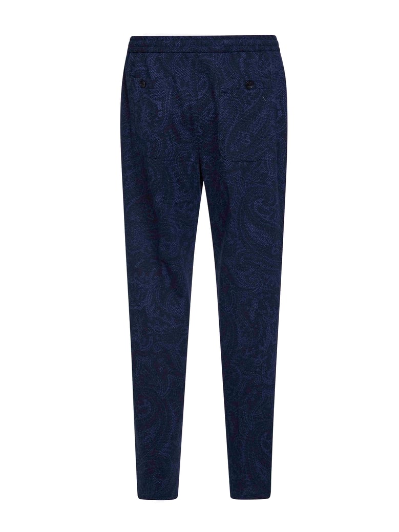 blue paisley-pattern seersucker jogger trousers by Selfnex