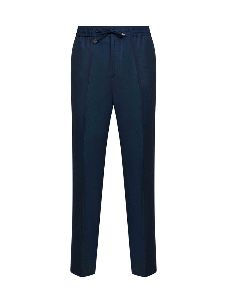 blue wool and linen jogger trousers by Selfnex