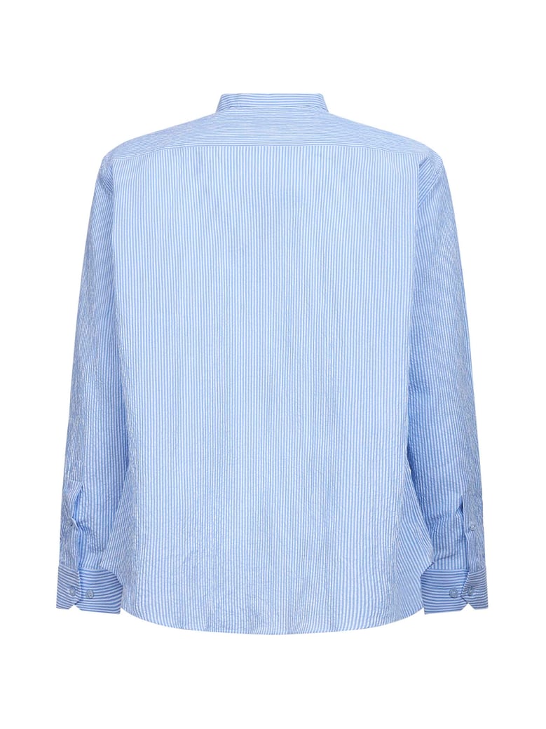 light blue striped seersucker cotton logo shirt by Selfnex