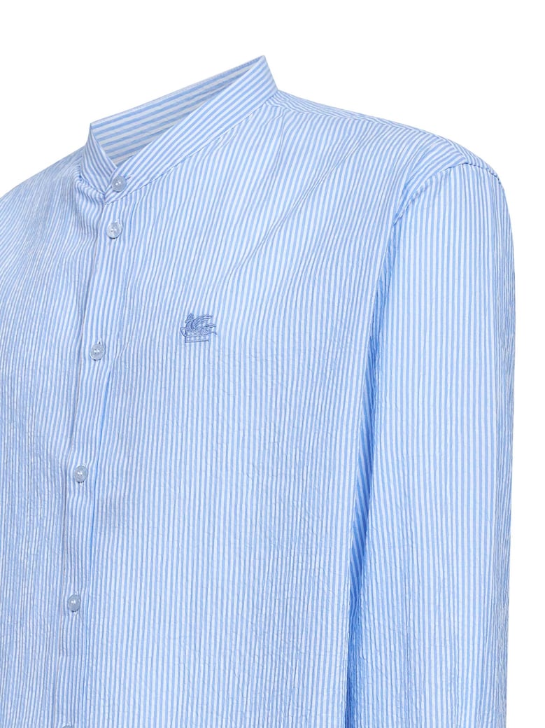 light blue striped seersucker cotton logo shirt by Selfnex