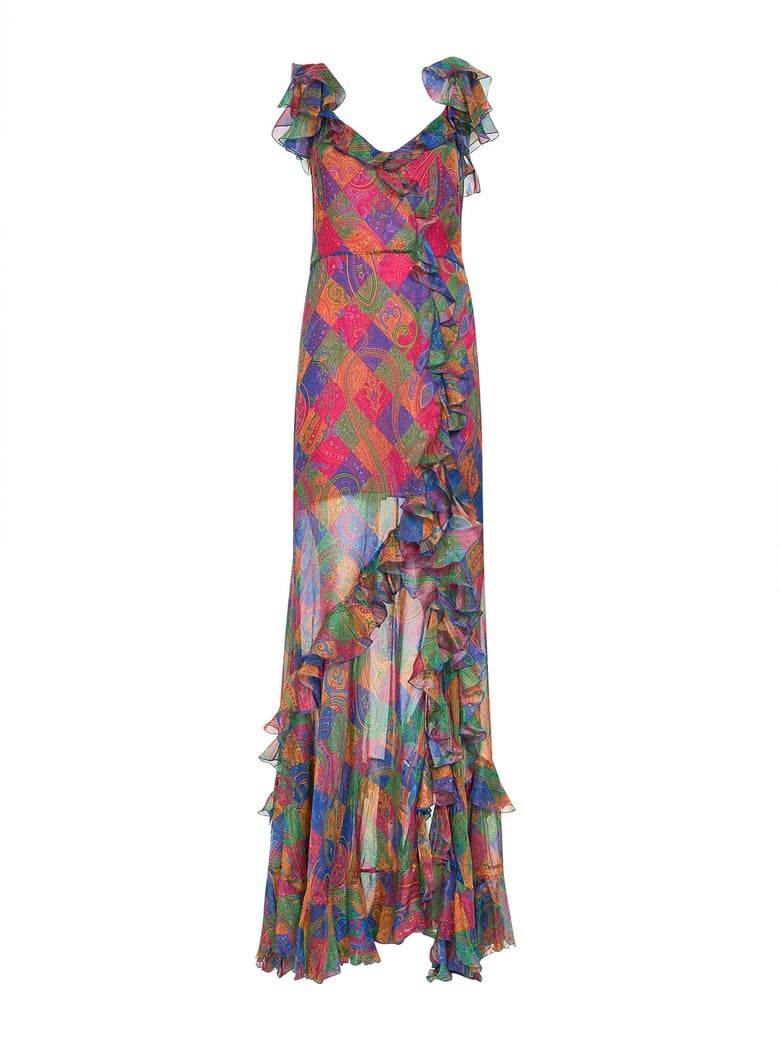 geometric paisley pattern silk chiffon maxi dress by Selfnex