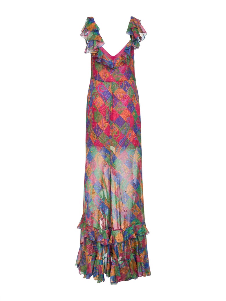 geometric paisley pattern silk chiffon maxi dress by Selfnex
