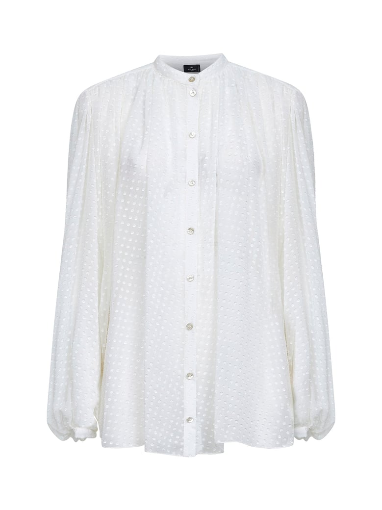 white plumetis silk blend gathered shirt by Selfnex