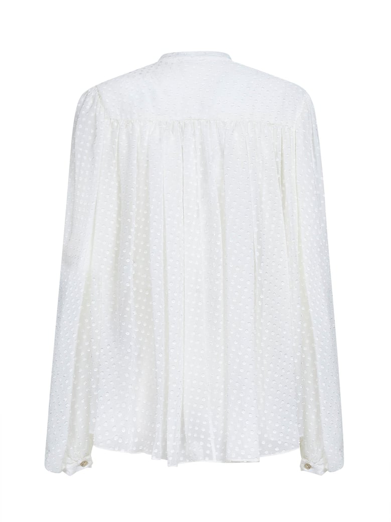 white plumetis silk blend gathered shirt by Selfnex