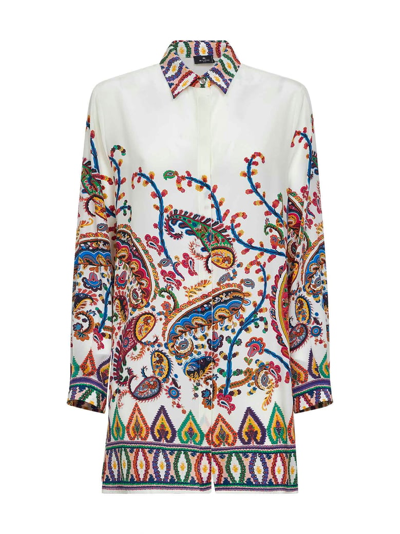beige floral paisley-printed long shirt by Selfnex