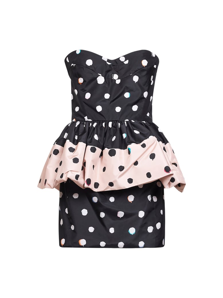 black printed taffeta bustier minidress by Selfnex