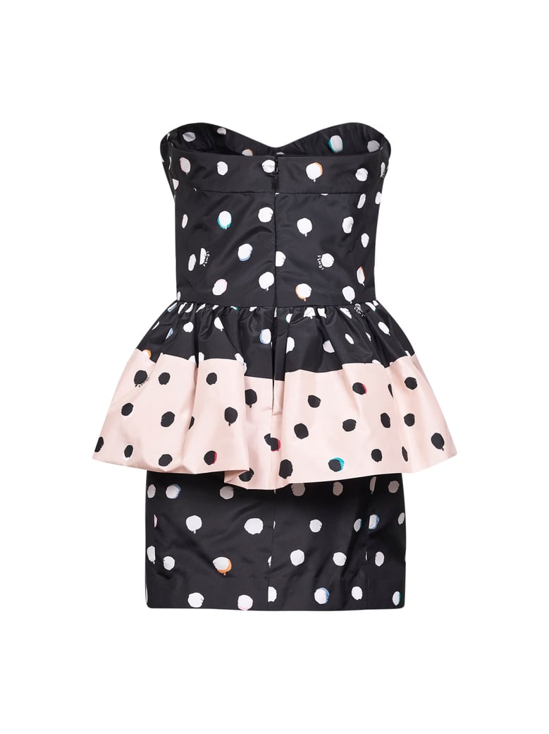 black printed taffeta bustier minidress by Selfnex